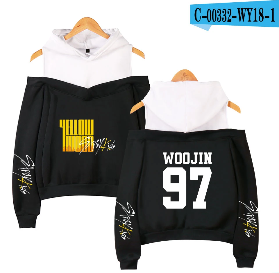 2D Stray Kids желтая древесина Печать Женская Летняя мода уличная с открытыми плечами толстовки Толстовка женская модная одежда - Цвет: Зеленый