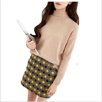 

2019 Autumn Winter Women Sweater Pullovers Long Sleeve Women Short Knitted Thin Half-Collar Sweater Sweet Bottom Sweater CQ2395