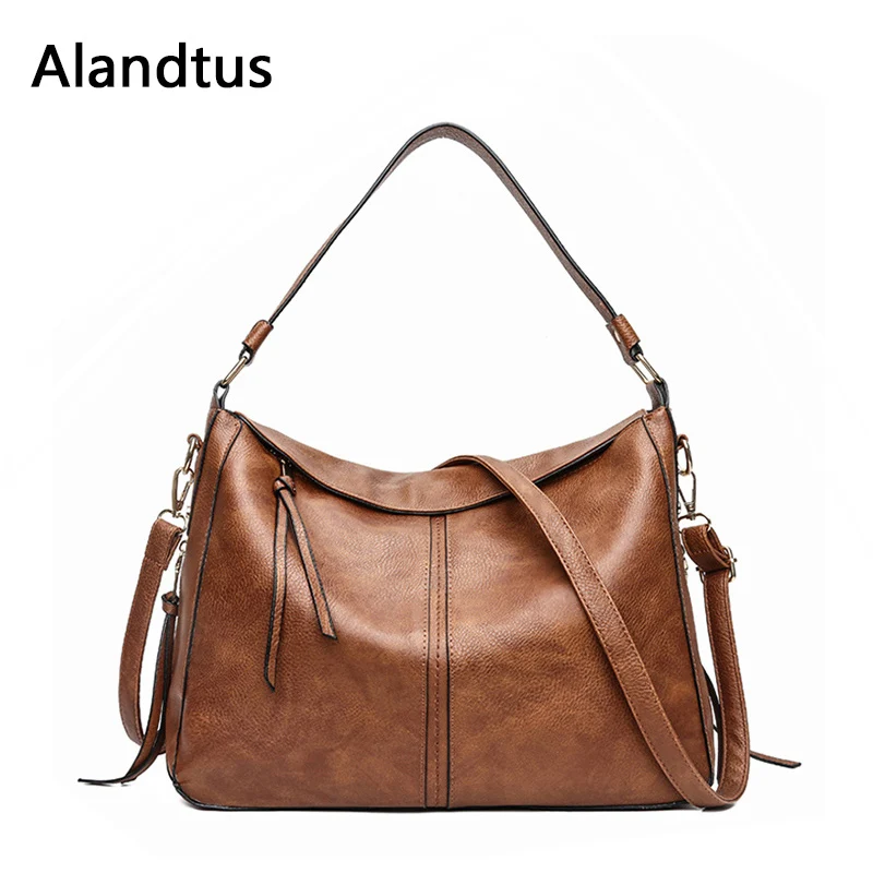 

Alandtus Vintage Women PU Leather Handbags Solid Color Lady Zipper Shoulder Bag Simple Style Female Crossbody Bag Bolsa Feminina