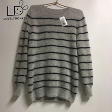 LOVELYDONKEY genuine mink cashmere sweater men pure stripe sweater pullovers sweater free shipping Wholesale price m303