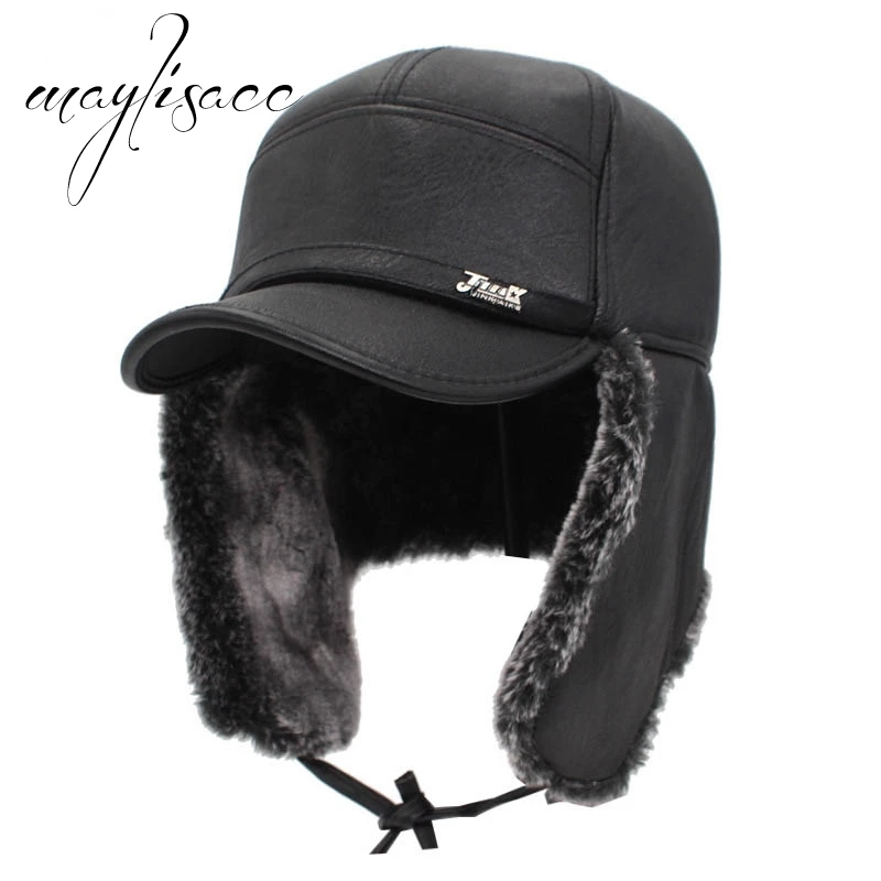 

Maylisacc Waterproof Men Bomber Hat Winter Warm Hat Thickened Leather Hat Skullies Beanies for Men Outdoor Sports Cap
