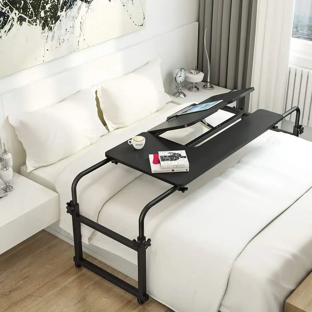 Overbed Tabelle mit Rädern, Multi-Funktion Einstellbar Mobilen Tisch mit Schwenkbarer Bord, Computer Schreibtisch für Schreiben Ausarbeitung