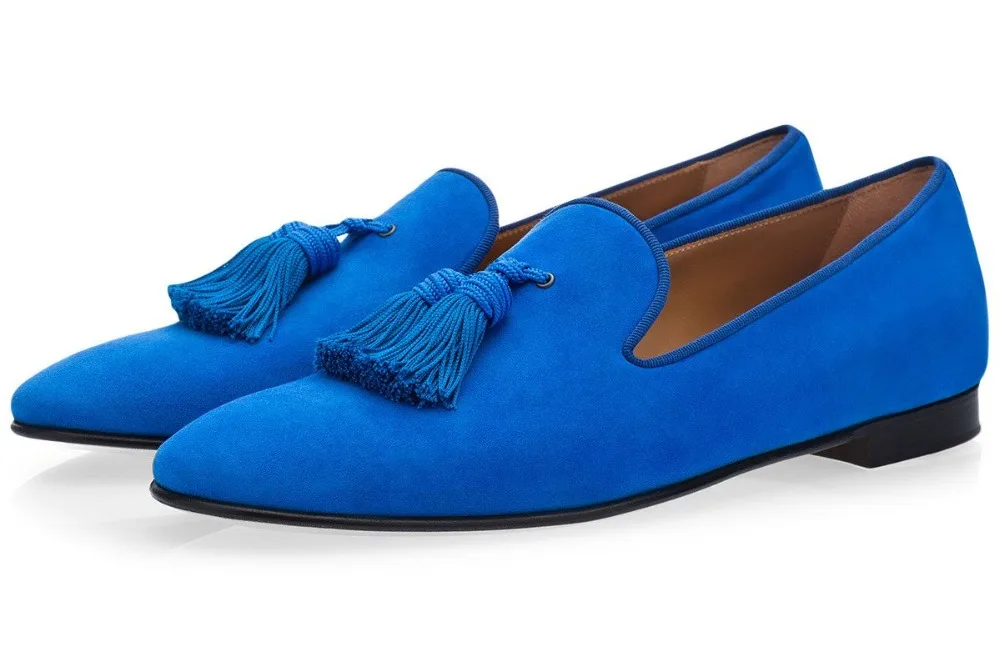 Королевский синий Замшевые мужские туфли кисточкой Лоферы для женщин слипоны курение туфли без каблуков для мужчин's State мужчин t обувь