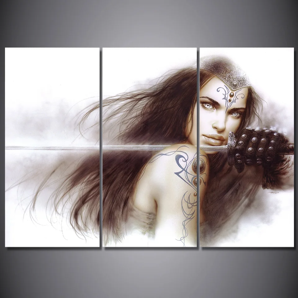 Hd Printed 3 Piece Luis Royo Art Girl Sword Canvas Painting Framed Wall Pictures For Living Room Sticker Bedroom Decoration | Дом и сад