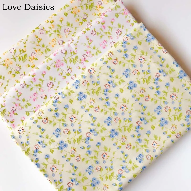 

100% cotton twill fresh YELLOW PINK BLUE mini flower floral fabric for DIY crib girl bedding apparel dress blouse handwork decor