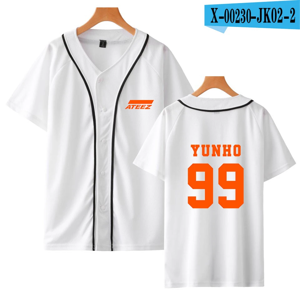 White 99YUNHO VAGROVSY ATEEZ короткий рукав с v-образным вырезом Футболка для бейсбола Harajuku альбом Kpop ATEEZ Мода Подросток Z вентиляторы ATINY летняя футболка - Цвет: White 99YUNHO