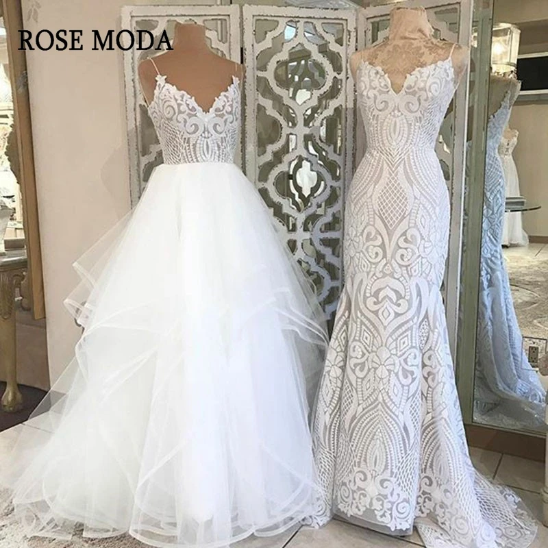thin strap lace wedding dress