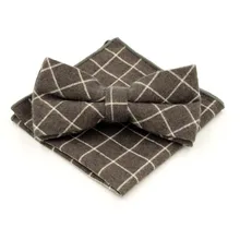 Новое прибытие Джентльмен Регулируемый Досуг клетчатая галстук-бабочка Hanky набор шейный платок, носовой платок Кофе бабочка Карманный квадратный