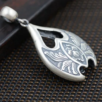 

Wang Yinshi S990 Fine Silver Pendant Silver deer antique retro style female double Peony Flower Pendant