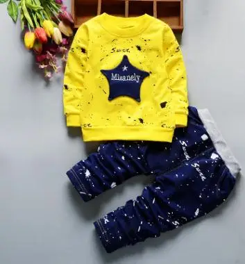 yellow Коллекция года, весенний комплект одежды для детей, пуловер штаны для маленьких мальчиков+ футболка для мальчиков, комплект из 2 предметов, хлопковая камуфляжная одежда со звездами для мальчиков, QHQ020 - Цвет: yellow