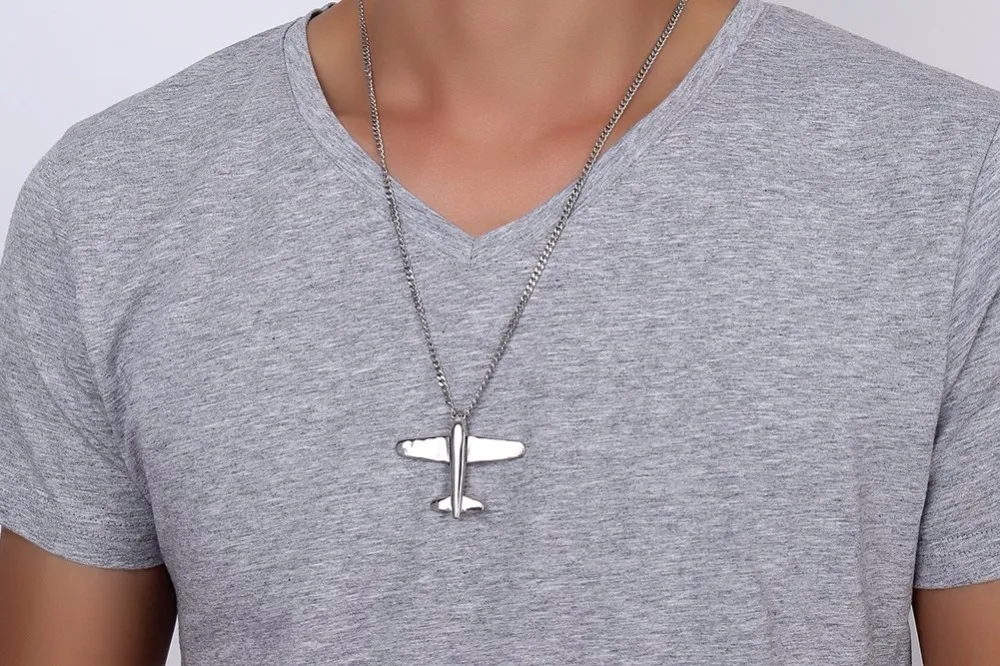 Mens Necklaces Pendants Stainless Steel Silver Tone Airplane Pendant Necklace for Men Boys Choker Jewelry 11