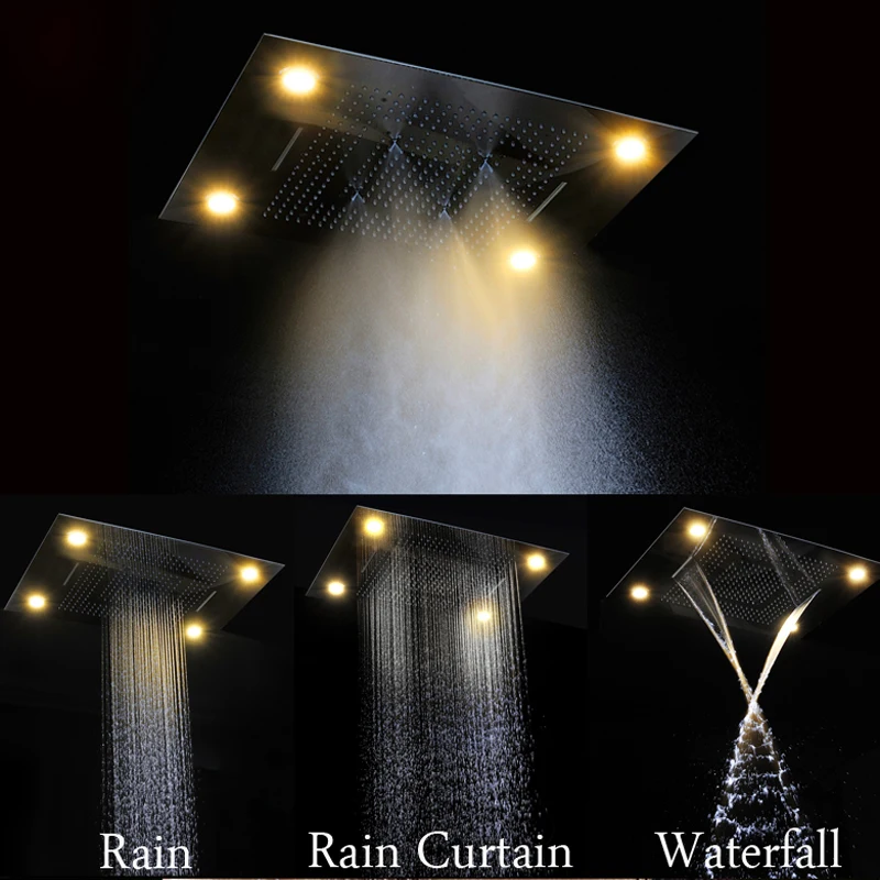 Modern Showerheads 600*800mm LED spray head remote control led color 304 stainless steel rain mist waterfall 
