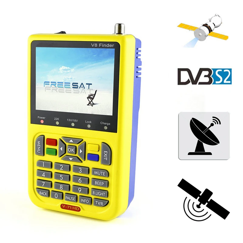 

DVB-S2 FreeSat V8 Finder HD 1080P Satellite Finder MPEG-2 MPEG-4 DVB S2 Satellite Meter lnb Free Sat Finder V8 Receiver V-71 HD
