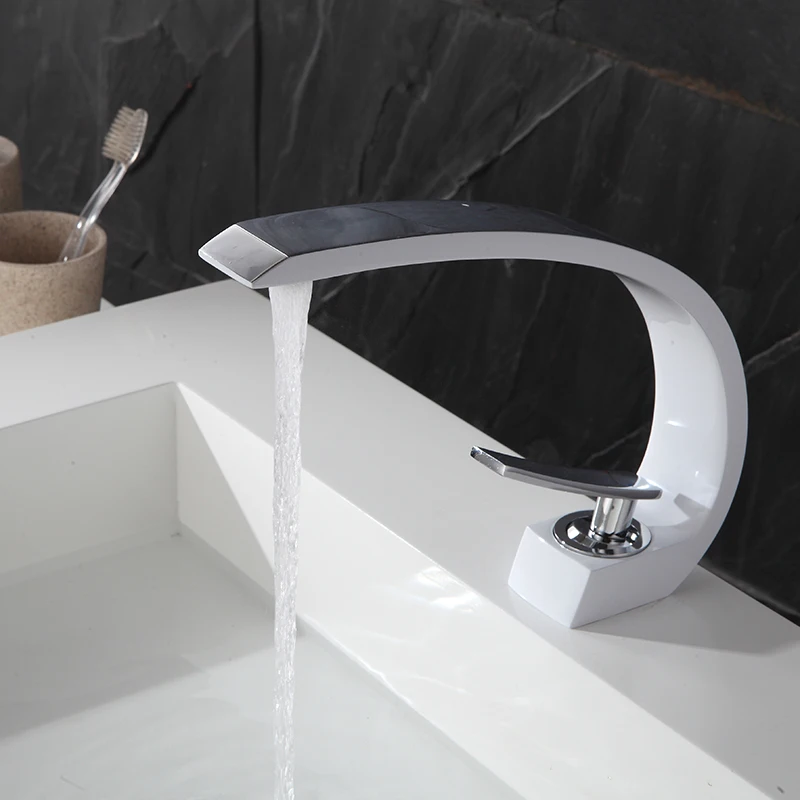 Bathroom Arc Basin Faucet.Brass Made Chrome White Painting,Chrome Green