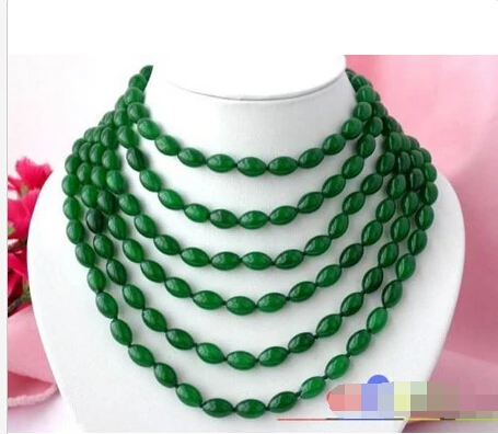 

FREE SHIPPING ****** s518 LONG 100" 13MM RICE NATURE GREEN JADE NECKLACE