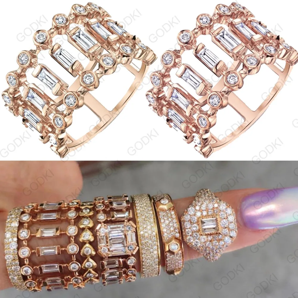 

GODKI Eternity Tennis Luxury Stackable Chic Rings For Women Wedding Cubic Zircon Engagement Dubai Bridal Statement Finger Rings
