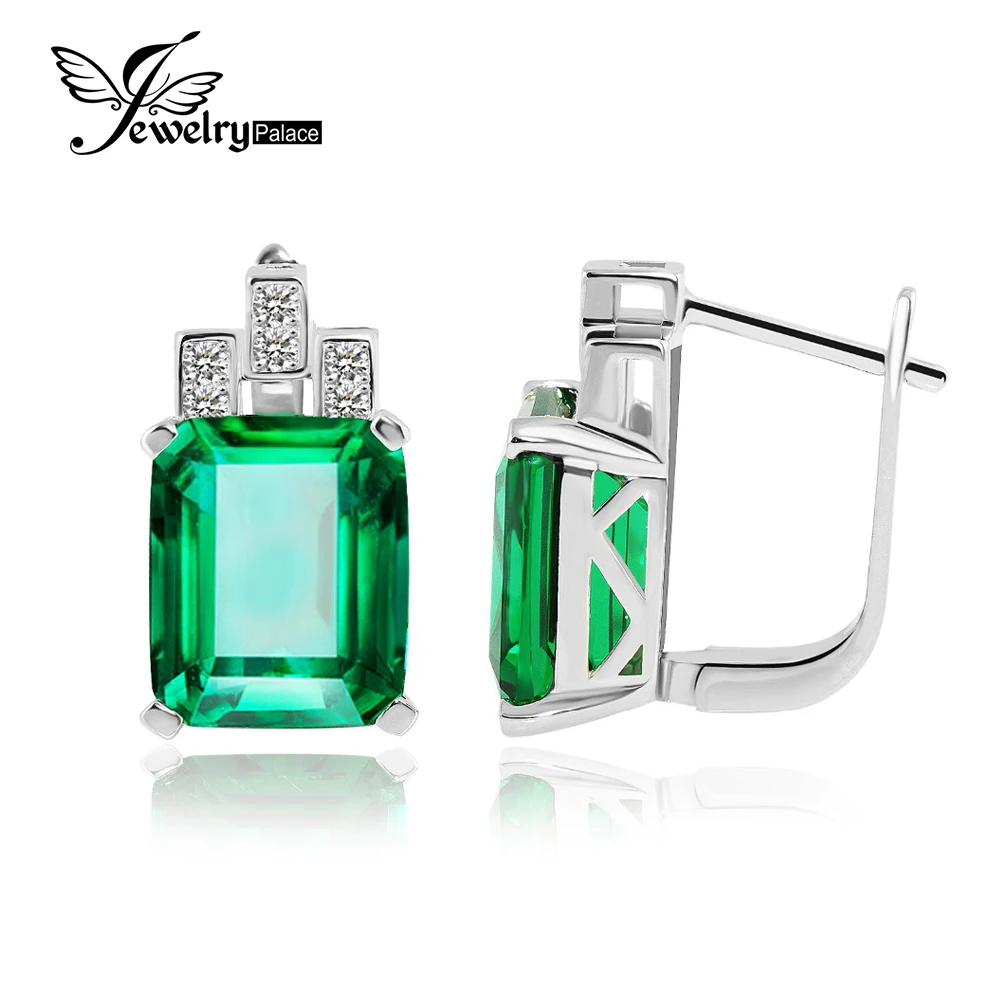 Lowest Price JewelryPalace Luxury 7.6ct Created Green Nano Russian Emerald 925 Sterling Silver Clip On Earrings for Women Fashion Jewelry