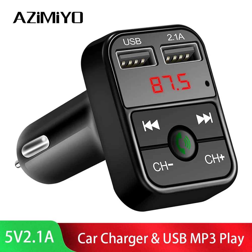 

AZiMiYO Dual USB Car Charger Wireless Bluetooth FM Transmitter Modulator Handsfree Car Kit MP3 Player 2.1A Quick Charge