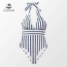 CUPSHE темно-синий и белый полосатый бантик Холтер цельный купальник женский сексуальный пляжный купальный костюм ДЕВУШКА Boho Монокини купальник
