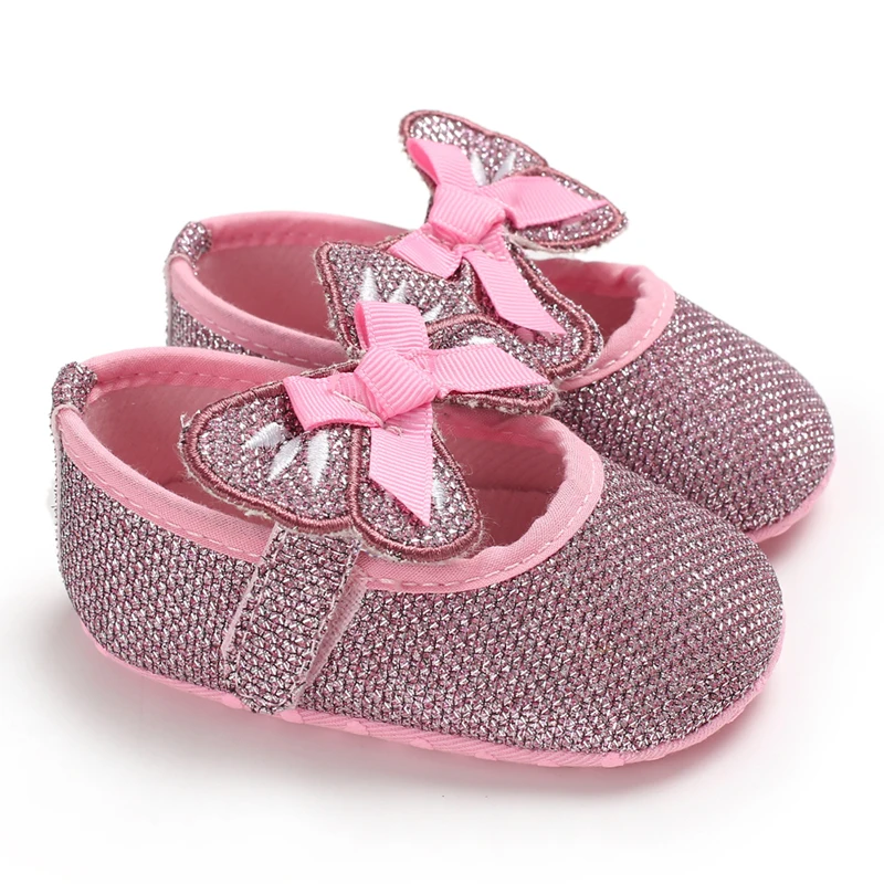 Детские обувь для малышей от 0 до 18 месяцев, Одежда для новорожденных и детей ясельного возраста милые для маленьких девочек туфли с бантиком для младенцев мягкие антискользящие Гольфы с блестками; модельные туфли-лодочки с для тех, кто только начинает ходить - Цвет: Розовый