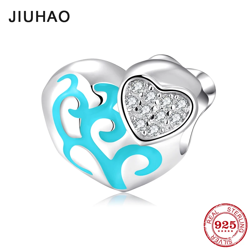 

925 Sterling Silver Blue Tree of life Embedded Crystal CZ Heart beads jewelry making Fit Original Pandora Charm Bracelets Bangle