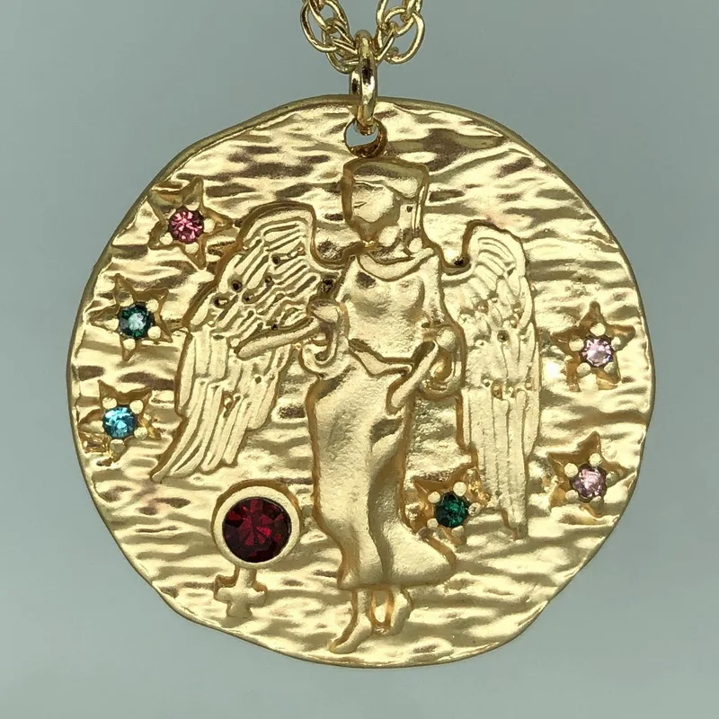 F. J4Z, хит, ожерелье с подвеской в виде зодиака 12, винтажное, матовое, золотого цвета, сплав, Знак зодиака, ожерелье, ювелирные изделия для мужчин и женщин - Окраска металла: Virgo