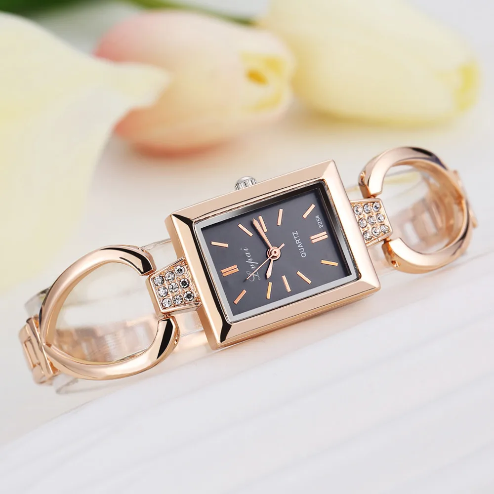 

LVPAI Lady Elegant Bracelet Wrist Watches Women Luxury Stainless Steel Analog Quartz Watch Small Rhinestone Square Clock 233
