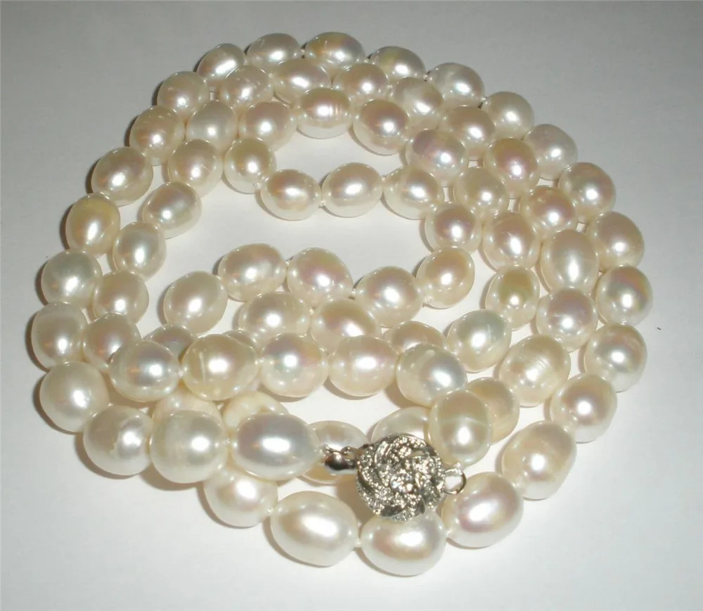 

8-9MM South Sea Baroque White Pearl Necklace 50"@^18K GP style Fine jewe Noble Natural jade FREE SHIPPING