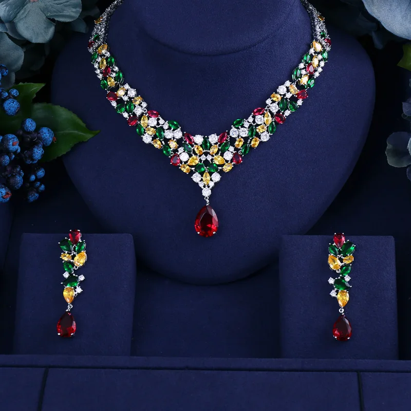 

Accking Brass Multi Bridal Cubic Zirconia Necklace Earrings Sets For Women Luxury Dubai African CZ Stone Wedding Jewelry Sets