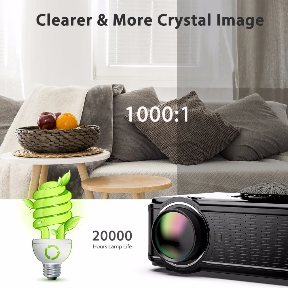 Портативный мультимедийный проектор Excelvan EHD02 1800 люмен макс. 1080P 130 дюймов ЖК для