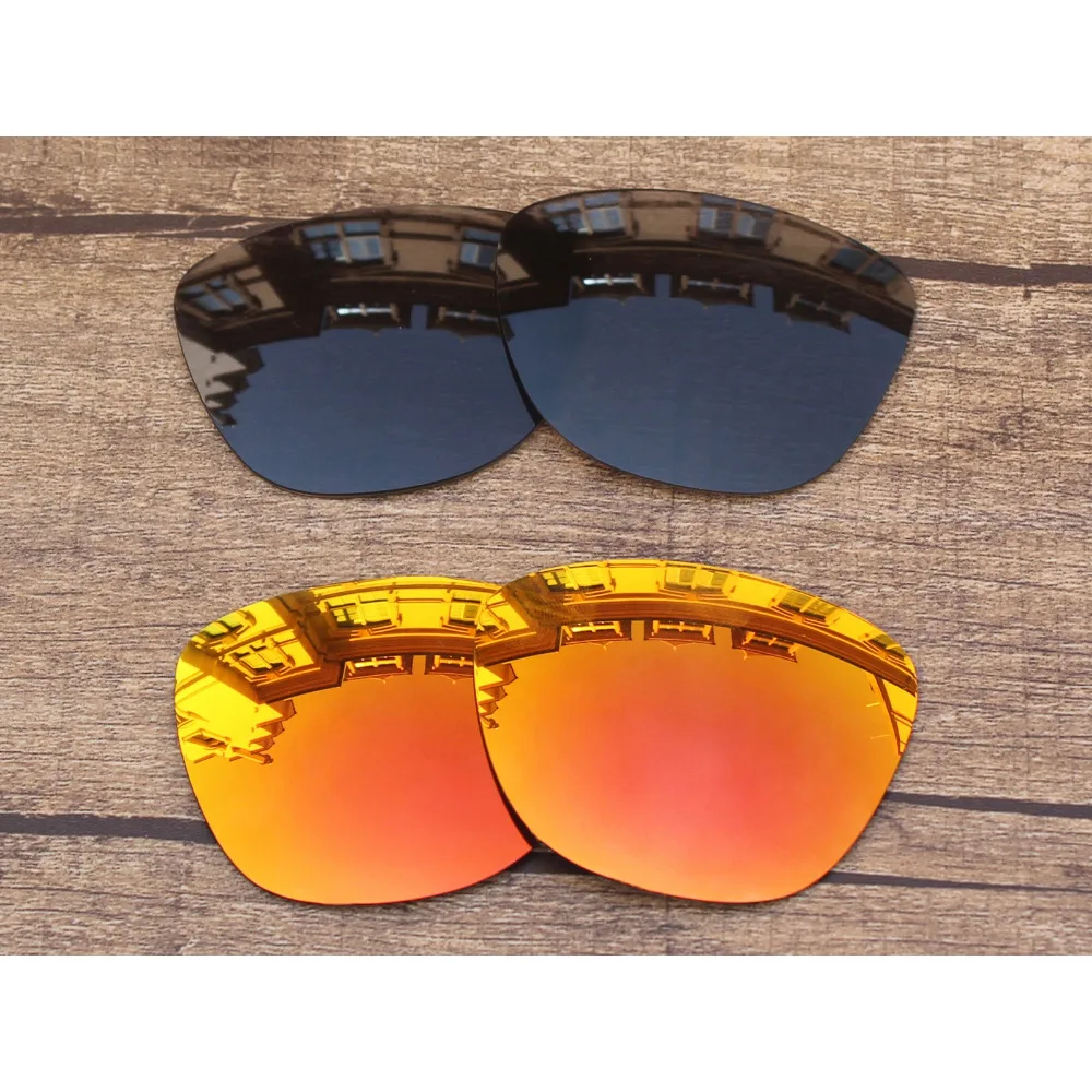 Vonxyz 2 Pairs Stealth Black & Ruby Mirror Polarized Replacement Lenses for-Oakley Frogskins Frame