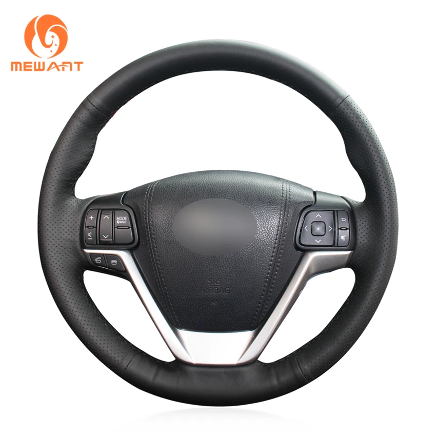 MEWANT Black Genuine Leather Car Steering Wheel Cover for Toyota