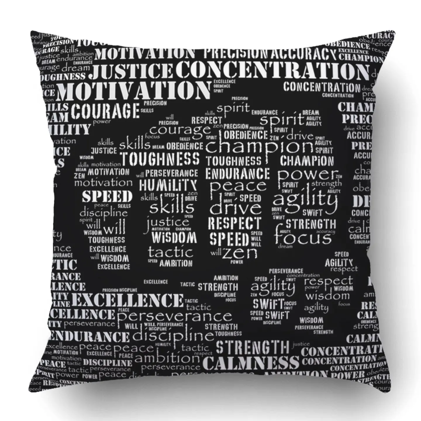 

Throw Pillow Motivation Essence Fighter Gym Word Kickboxing Athlete Karate Dedication Square Zipper Pillowcase
