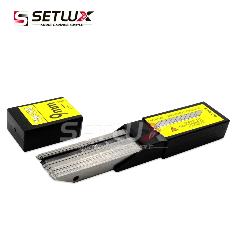 

50pcs Carbon Steel Utility Snap-off Sharp Blades 30 Degree 9mm Vinyl Film Car Wrap Paper Cutting Knife Replacement Blade