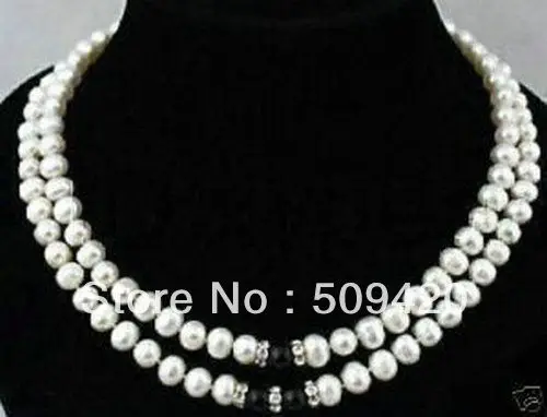 

Free ShippingBeautiful 2 row 7-8MM white pearl black Bead necklace