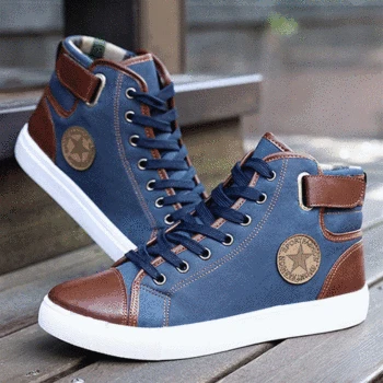 

Men Shoes Sapatos Tenis Masculino Male Autumn Winter Front Lace-Up Leather Ankle Boots Shoes Man Casual High Top Canvas Men