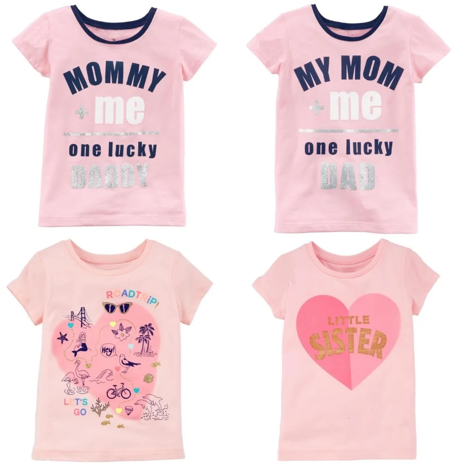 

Pink Baby Girl Tees Shirts Cute Mommy Daddy Heart Children Outfits Newborn Clothes T Shirts Tops Fashion 100% Cotton T-Shirts