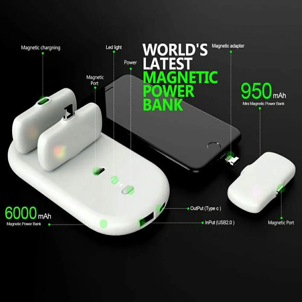 CRDC Mini Power Bank Magnetic Type-C Micro 8 PIN USB Power Bank Portable External Battery Smart Charger For iPhone Samsung CRDC Mini Power Bank Magnetic Type-C Micro 8 PIN USB Power Bank Portable External Battery Smart Charger For iPhone Samsung