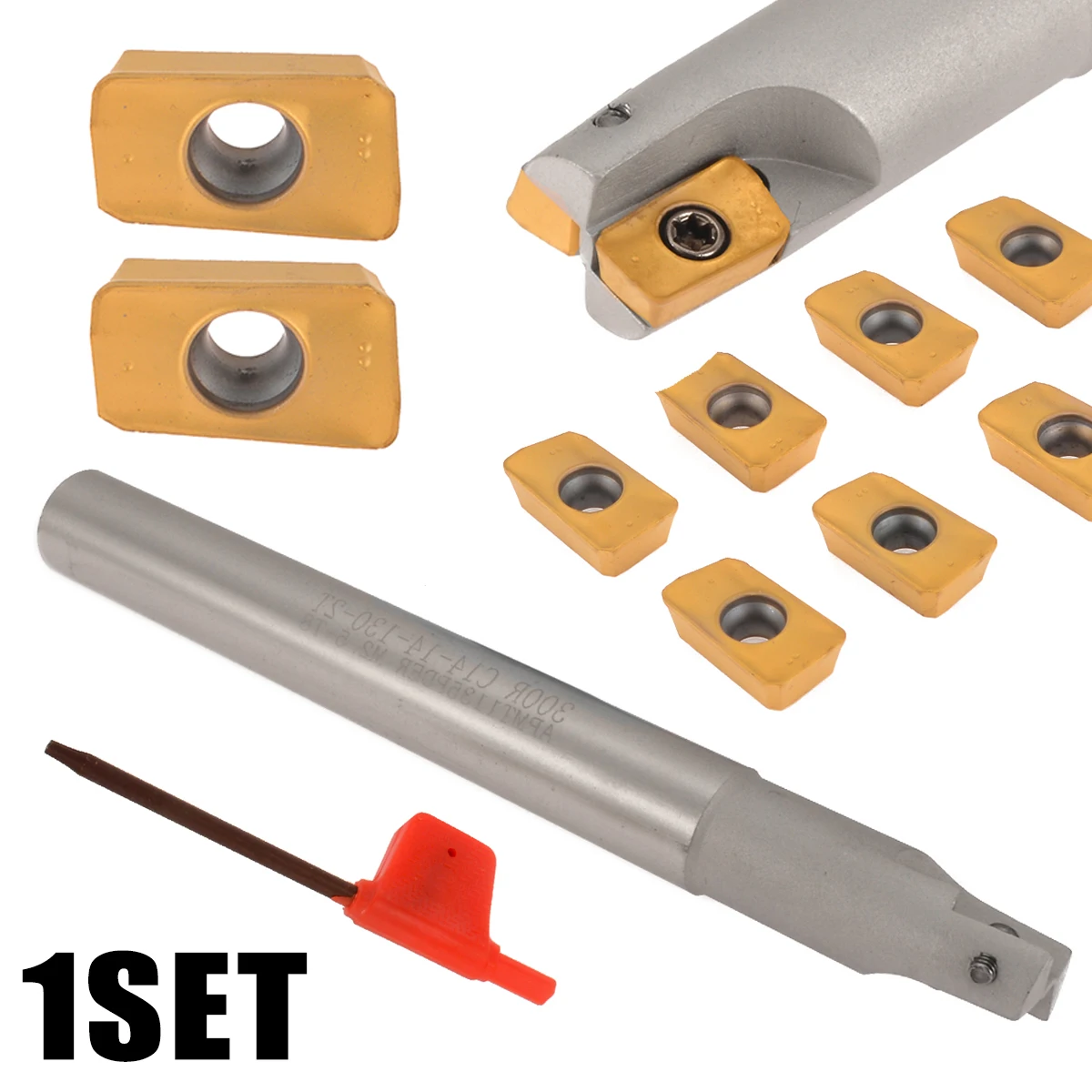 1pc BAP 300R C14-14-130 Indexable Milling Cutter Alloy Steel Bar + 10pcs APMT1135PDERDP Inserts Durable Blades + 1pc Wrench