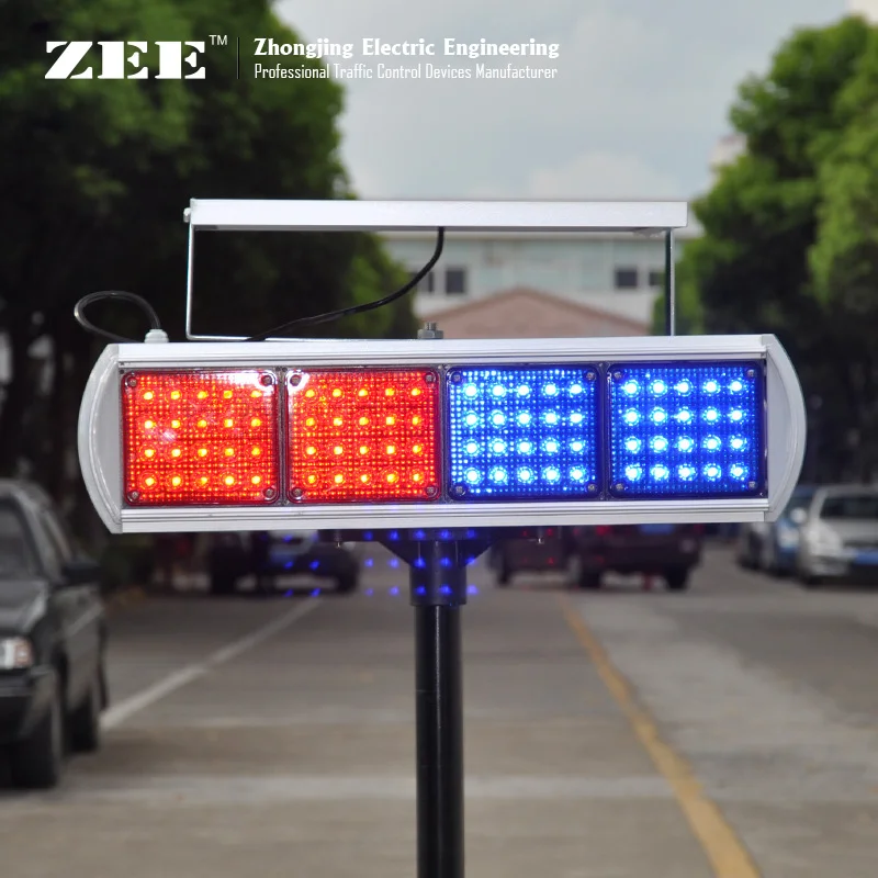 Solar High flux LED Road Hazard Warning Light four side Red & Blue caution