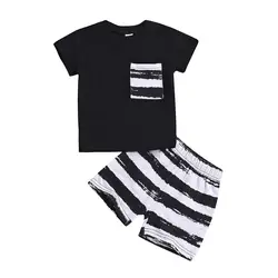 2019 шт./компл. из 2 для детей 0-24 месяцев, детский топ с короткими рукавами для маленьких мальчиков на день рождения, футболка + шорты в полоску