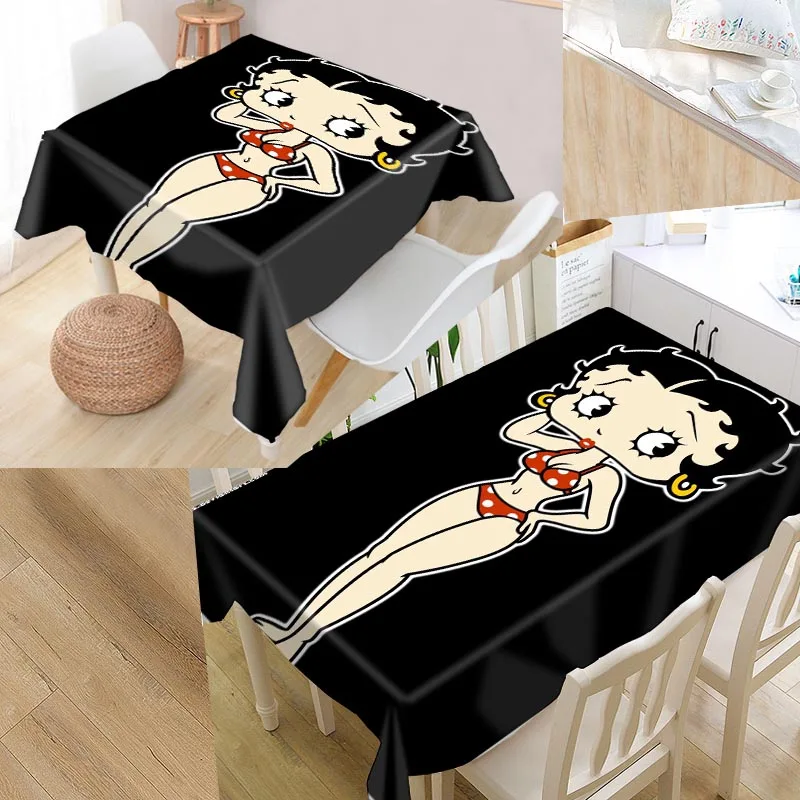 Пользовательские Betty Boop мультфильмы скатерти Оксфорд ткань прямоугольный водонепроницаемый маслонепроницаемый скатерти семья вечерние скатерти - Цвет: 2