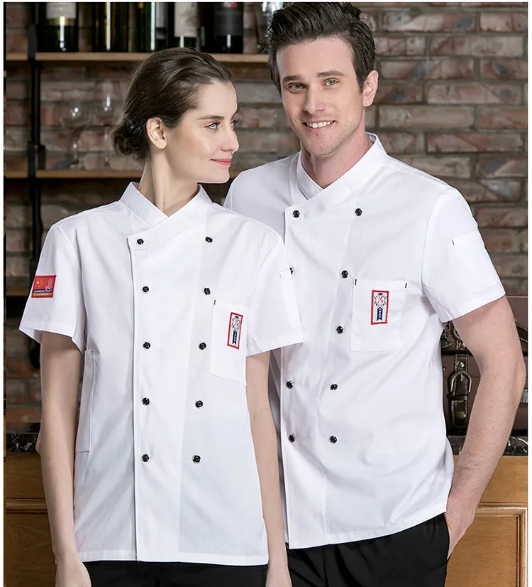 

Summer Short-sleeved Chef Service Hotel Restaurant Work Clothes Breathable Chef Uniform Women Men Kitchen Tooling Uniform Tops