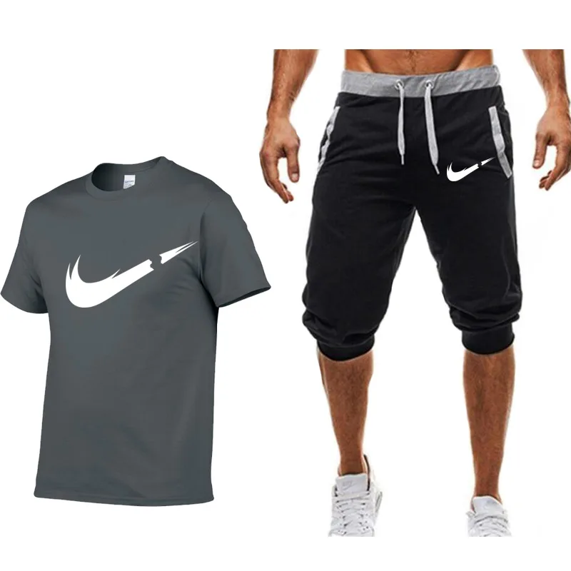 

2019 New Men Fashion Two Pieces Sets T Shirts+Shorts Suit Men Summer Tops Tees Fashion Tshirt High Quality Brand men clothing