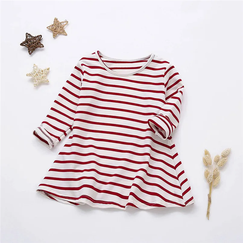 Girls Dress Infant Kids Baby Girl Candy Color Striped Long Sleeve Princess Dress Casual Cotton Dress Baby Girls Clothes JY09#F (4)