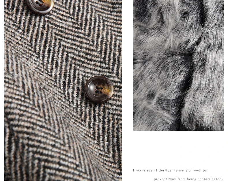 Zizhen длинное пальто натуральный мех ягненка меховой подстежкой на толстом твидовое пальто отложной воротник зима Для женщин 180921-8, KQN18121