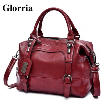 

Glorria High Quality Leather Handbag Women Boston Messenger Shoulder Bag Women Casual Crossbody Bolso Mujer