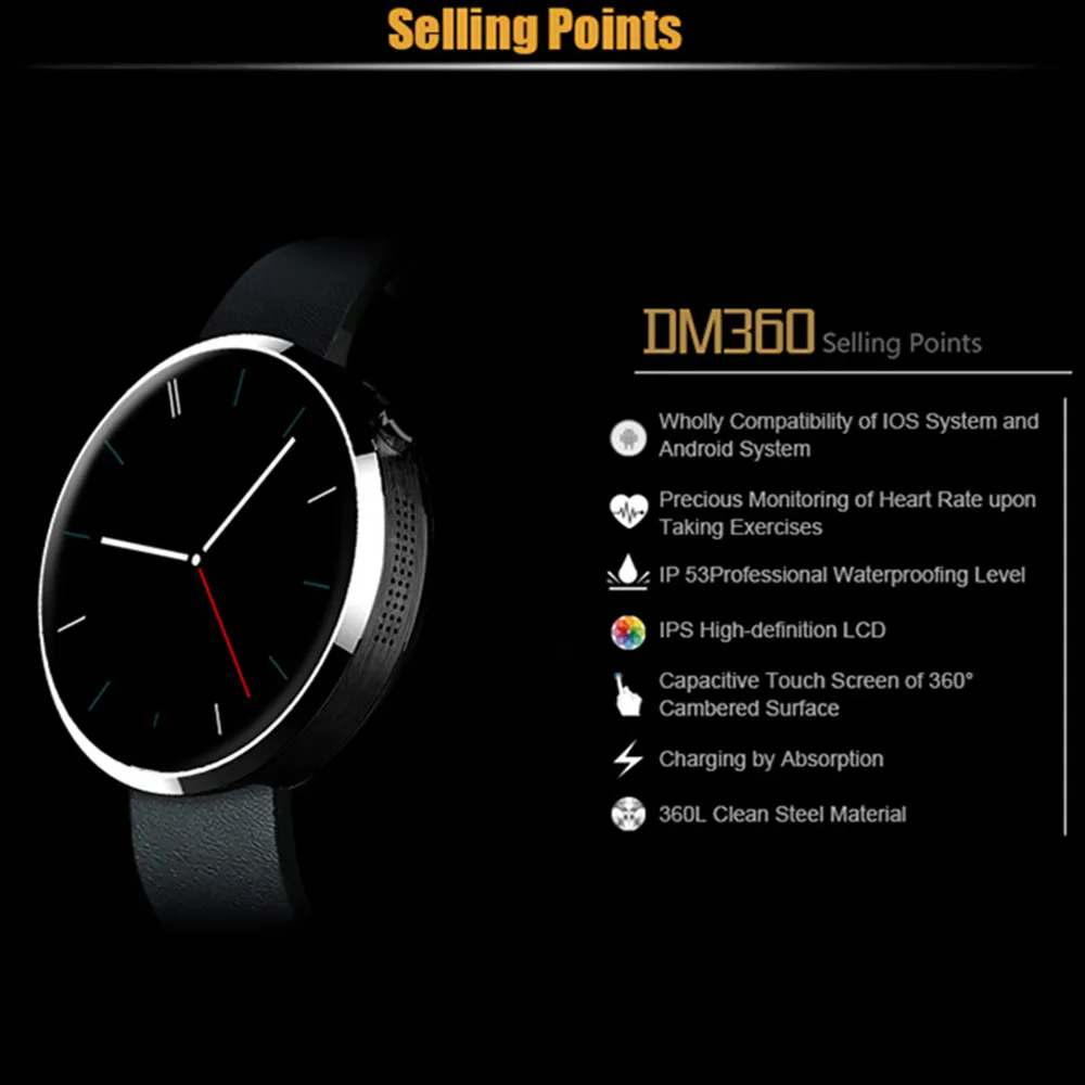 Beseneur DM360 Smart Watch Heart Rate Monitor Pedometer Sports Watches For Android IOS Wearable Devices Smartwatch for Men Women