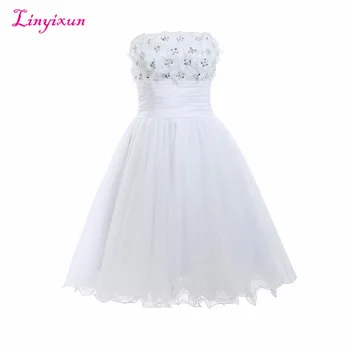 

Linyixun Real Photo Short Wedding Dresses 2018 Sleeveless zipper Back Beach Wedding Gowns With Beading Custom Made Wedding Dress