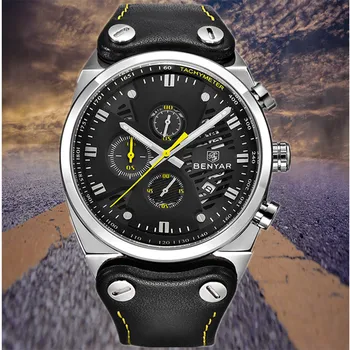 

2019 Men Watches Reloj Hombre Luxury Brand BENYAR Fashion Leather Quartz Chronograph Waterproof Sport Watch Relogio Masculino
